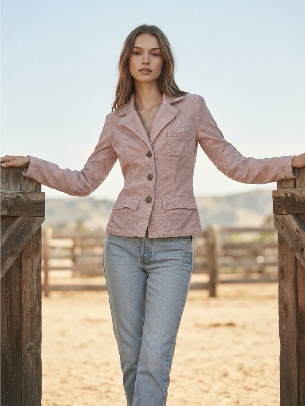Vintage Y2K Z. Cavaricci Blush Pink Tailored Corduroy Button Jacket Size Large - Picture 2 of 10